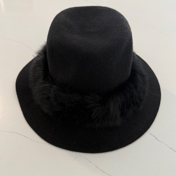 Eric Javits Black Bunny Wool Hat with Rabbit Fur Trim One Size NWT main image 6